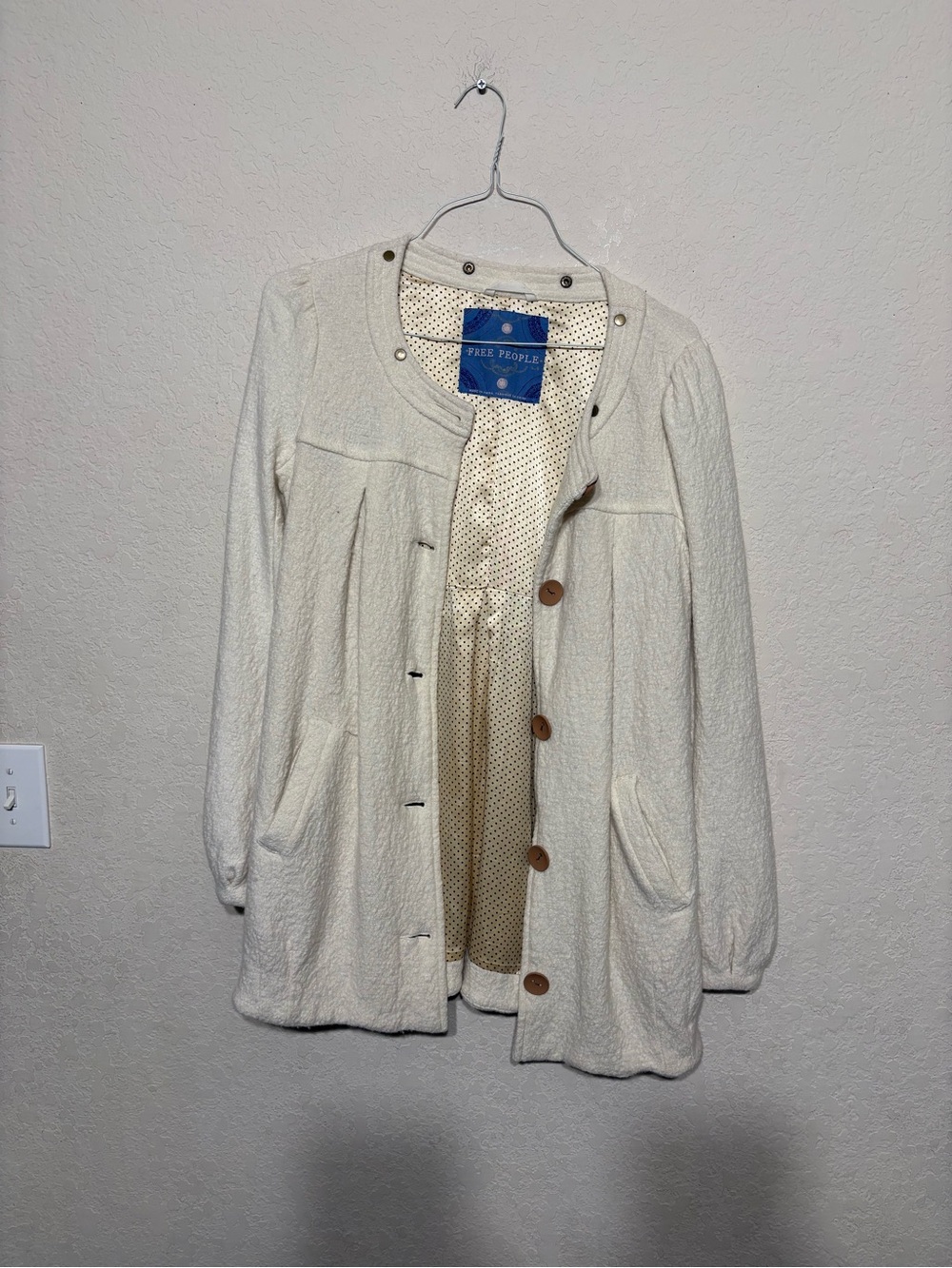 Free People Cream Button-Front Textured Blazer